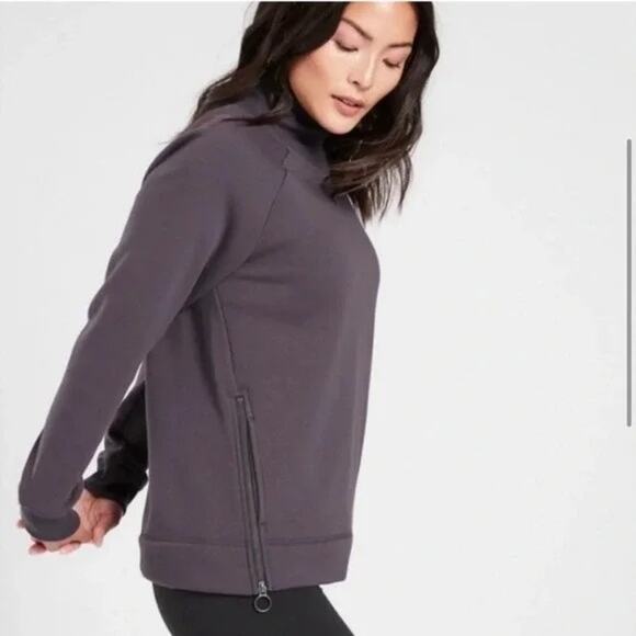 Athleta Cozy Karma Side Zip Fleece Funnel Neck Pullover Sweater Purple S Layer - Picture 2 of 8